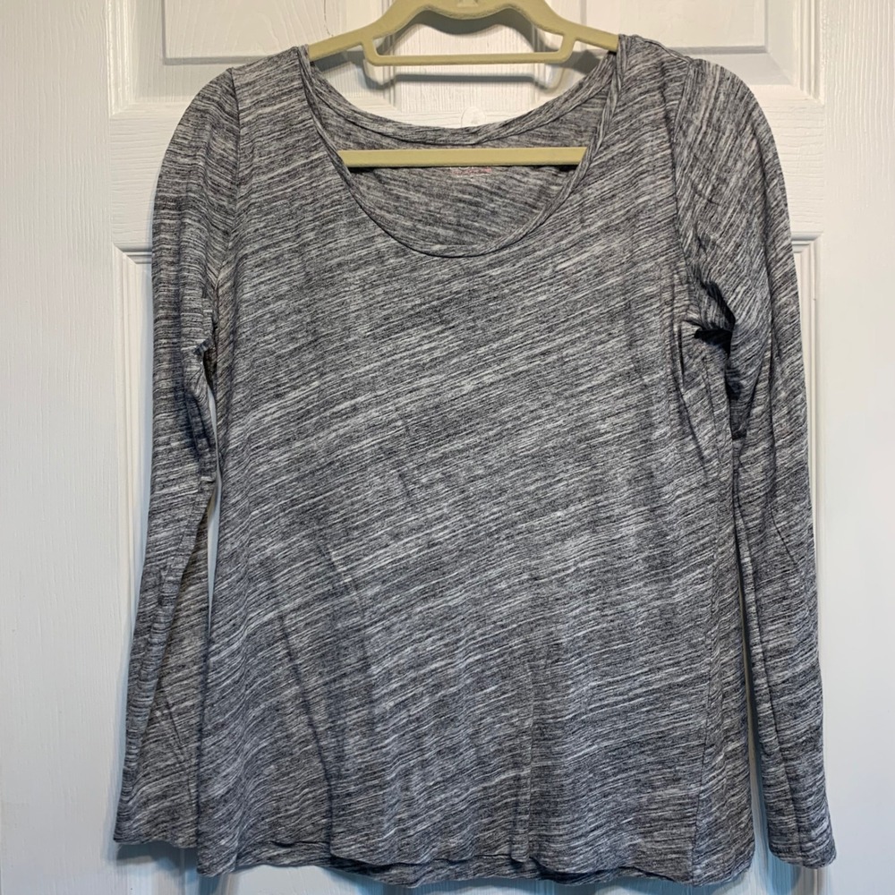 LOFT Long Sleeve Top Size M Grey Space Dye Scoop Neck Cotton Slub Tee Layering